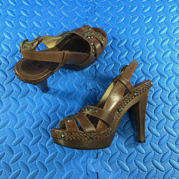 FRYE Women's Shoes Brown Leather Studded Platform High Heel Sandals Size 8 - Picture 7 of 14